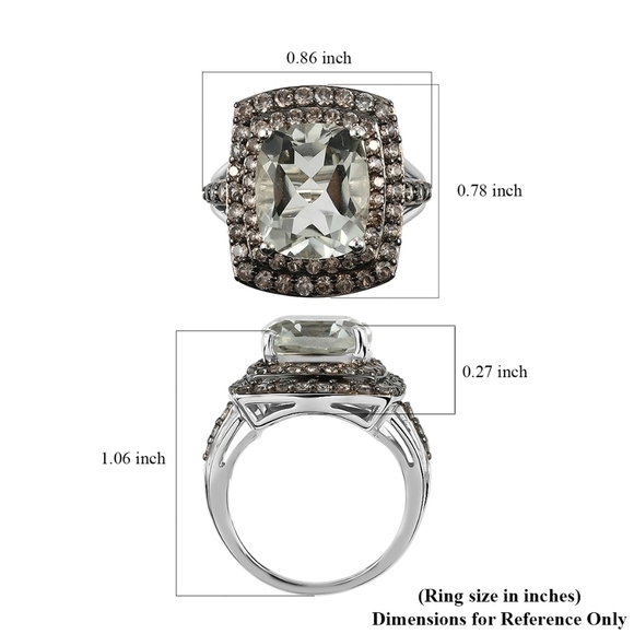 Montezuma Prasiolite & Coffee Zircon Double Halo Ring – Platinum over 925 Sz 7 - Picture 5 of 10